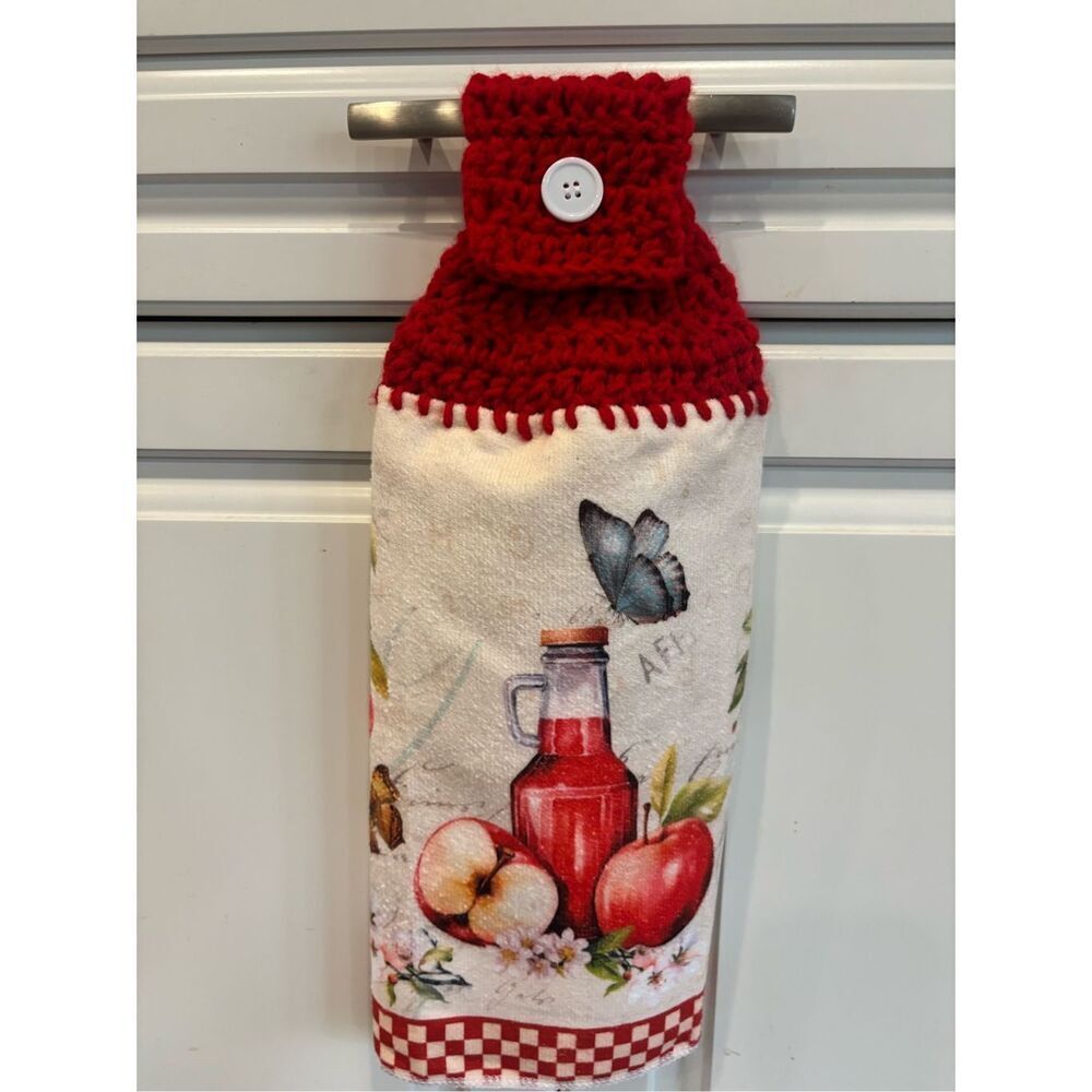 Crochet Top Kitchen towel-Apples and jug